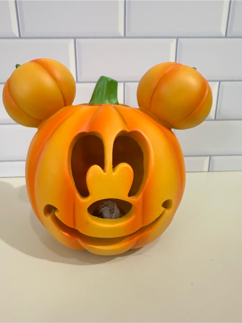 Disney Orange Pumpkin Mickey Ear Jack-O'-Lantern Decor